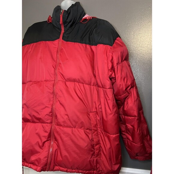 Steve & Barry's Double Down Jacket Mens 2XL Red Black Puffer Hooded Winter Coat - Picture 3 of 16